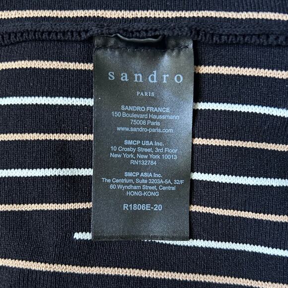 SANDRO Paris Sleeveless StretchKnit Geometric Stripe Fit Flare Black Dress-T1/XS - Picture 8 of 8